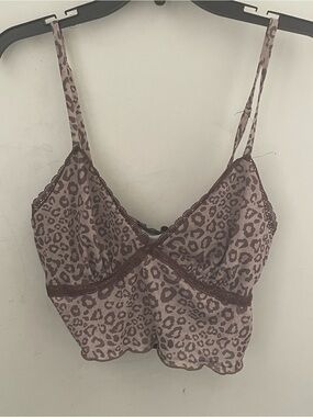 Leopard Print Lace-Trim Cami Top - Mauve/Brown